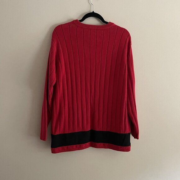Tommy Hilfiger Men Sz L Red Long Sleeve V-Neck Pullover Heavyweight Sweater - Picture 9 of 9
